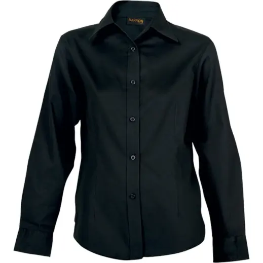 Black Brushed Cotton Twill Blouse Long Sleeve Ladies (1)